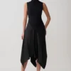 Coralie Asymmetric Satin Midi Skirt – Black Coralie Asymmetric Satin Midi Skirt – Black