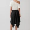 Coralie Asymmetric Satin Midi Skirt – Black Coralie Asymmetric Satin Midi Skirt – Black