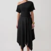 Coralie Asymmetric Satin Midi Skirt – Black Coralie Asymmetric Satin Midi Skirt – Black