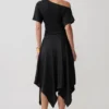 Coralie Asymmetric Satin Midi Skirt – Black Coralie Asymmetric Satin Midi Skirt – Black
