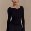 Culver Draped Twist Knit Top – Black Culver Draped Twist Knit Top – Black