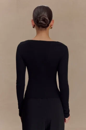 Culver Draped Twist Knit Top – Black