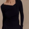 Culver Draped Twist Knit Top – Black Culver Draped Twist Knit Top – Black