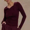 Culver Draped Twist Knit Top – Wine Culver Draped Twist Knit Top – Wine