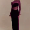Davina Velvet And Mesh Maxi Dress – Purple