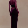 Davina Velvet And Mesh Maxi Dress – Purple