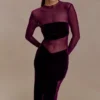 Davina Velvet And Mesh Maxi Dress – Purple