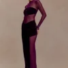 Davina Velvet And Mesh Maxi Dress – Purple
