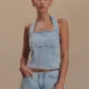 Dayna Denim Halter Top – Light Blue