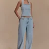 Dayna Denim Halter Top – Light Blue