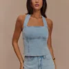 Dayna Denim Halter Top – Light Blue