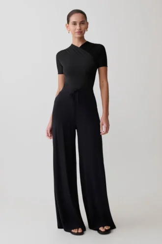 Dewi Wide Leg Modal Pants – Black