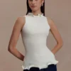 Diya Ribbed Sleeveless Top With Wire Hem – Ivory Diya Ribbed Sleeveless Top With Wire Hem – Ivory