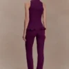 Diya Ribbed High Waisted Pants With Wire Hem – Plum