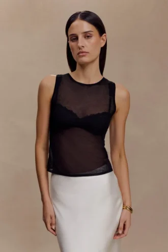 Dollie Sheer Knit Tank Top – Black