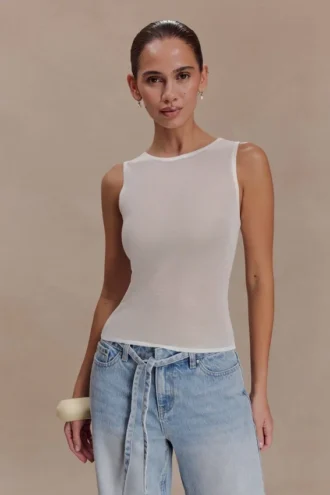 Dollie Sheer Knit Tank Top – Ivory