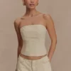 Ebony Embroidered Denim Corset – Cream