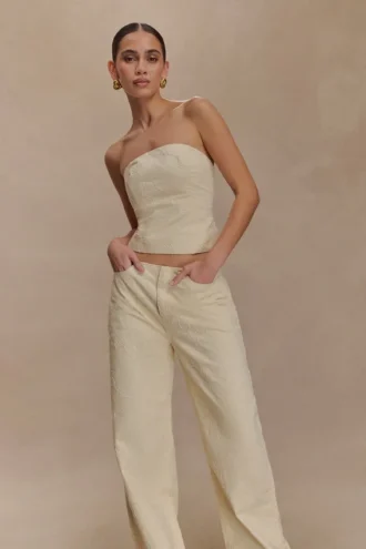 Ebony Embroidered Denim Jeans – Cream