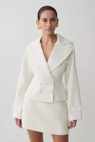 Elara Cropped Collared Jacket – Ivory
