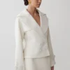 Elara Cropped Collared Jacket – Ivory