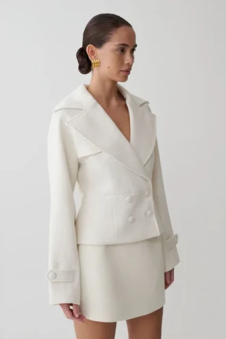 Elara Cropped Collared Jacket – Ivory