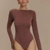 Elsie Shoulder Pad Bodysuit – Chocolate Elsie Shoulder Pad Bodysuit – Chocolate