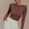 Elsie Shoulder Pad Bodysuit – Chocolate Elsie Shoulder Pad Bodysuit – Chocolate