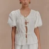 Emilie Puff Sleeve Cotton Top – White