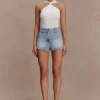 Erin Mid Rise Denim Shorts – Washed Light Blue