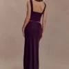 Erina Slinky Ruched Maxi Skirt With Hardware – Aubergine