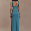 Erina Slinky Ruched Maxi Skirt With Hardware – Teal
