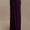 Erina Slinky Ruched Maxi Skirt With Hardware – Aubergine