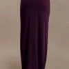Erina Slinky Ruched Maxi Skirt With Hardware – Aubergine