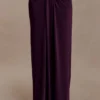 Erina Slinky Ruched Maxi Skirt With Hardware – Aubergine