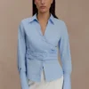 Eugenia Wrap Cotton Shirt – Blue