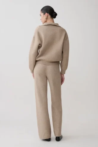 Evan Knit Wide Leg Pants – Beige Marle