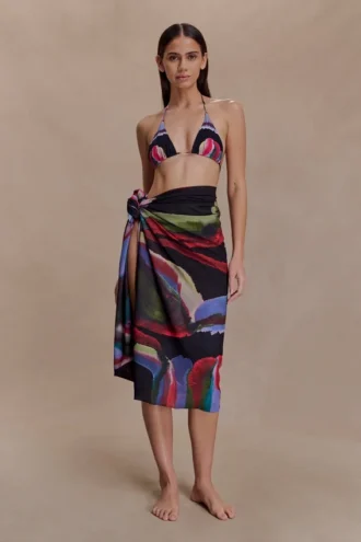 Evie Chiffon Sarong – Multi Fluid Reverie Print