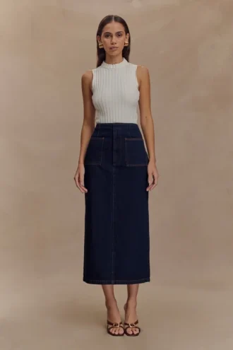 Fallon Denim Midi Skirt – Indigo Blue