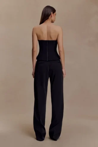 Fatima Satin Straight Leg Pant – Black
