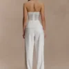 Fatima Satin Straight Leg Pant – White