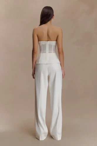 Fatima Satin Straight Leg Pant – White