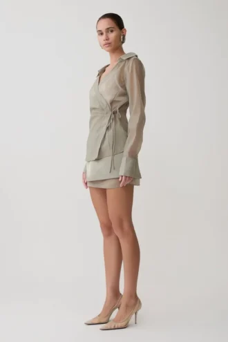 Frankie Satin Mini Skirt – Smoke