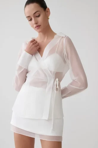 Frankie Organza Cross Over Shirt – White
