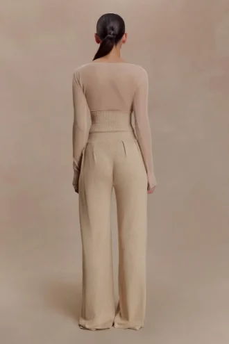 Frannie Gathered Silk Blend Knit Pants – Sand