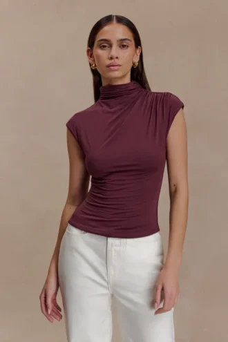 Freesia High Neck Sleeveless Top – Mahogany