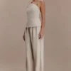 Gabby Asymmetrical Neckline Linen Beaded Top – Natural Gabby Asymmetrical Neckline Linen Beaded Top – Natural
