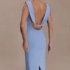 Galilea Crepe Draped Maxi Dress – Cornflower Blue