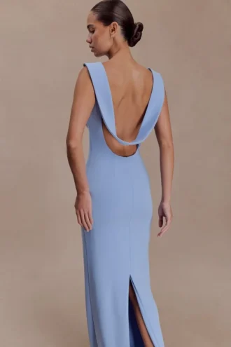 Galilea Crepe Draped Maxi Dress – Cornflower Blue