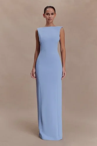 Galilea Crepe Draped Maxi Dress – Cornflower Blue