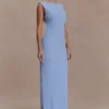 Galilea Crepe Draped Maxi Dress – Cornflower Blue